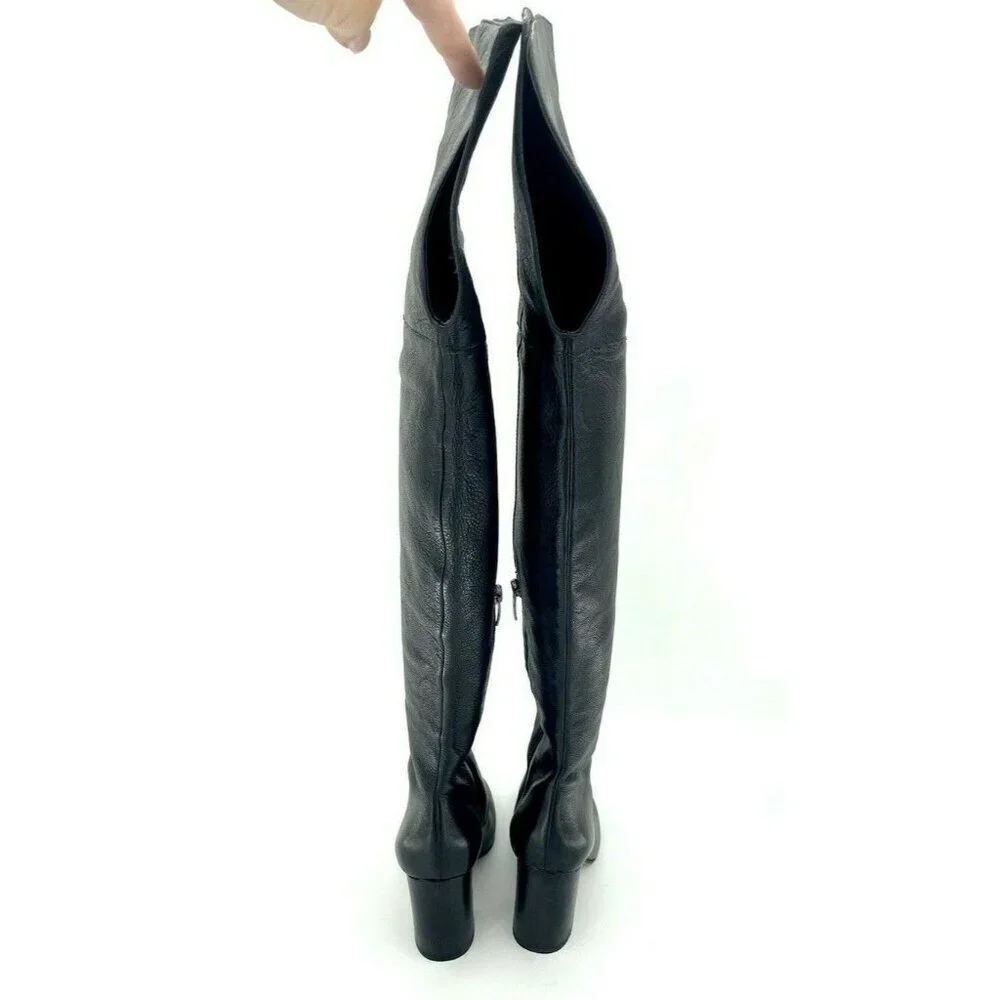 VIA SPIGA Beline Boots Black Leather Tall Over The Knee Block Heel 6.5 NEW $595